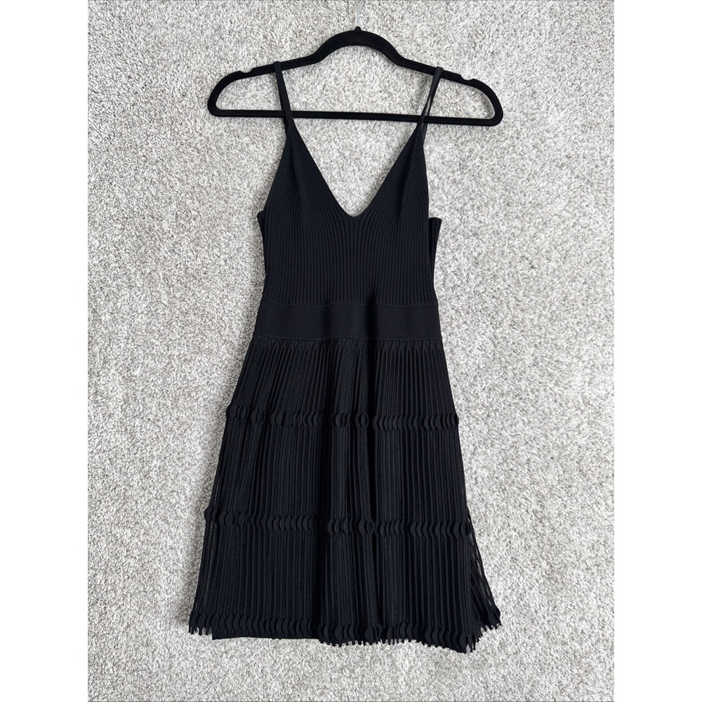 Milly Spaghetti Strap Vertical Texture Little Black Dress - Small